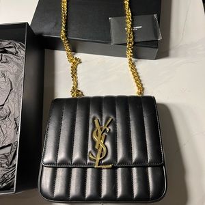 YSL black leather purse with gold chain - Authentic
